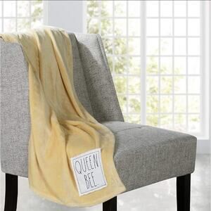 Rae Dunn "Queen Bee" Yellow Throw Blanket 50 x 60
